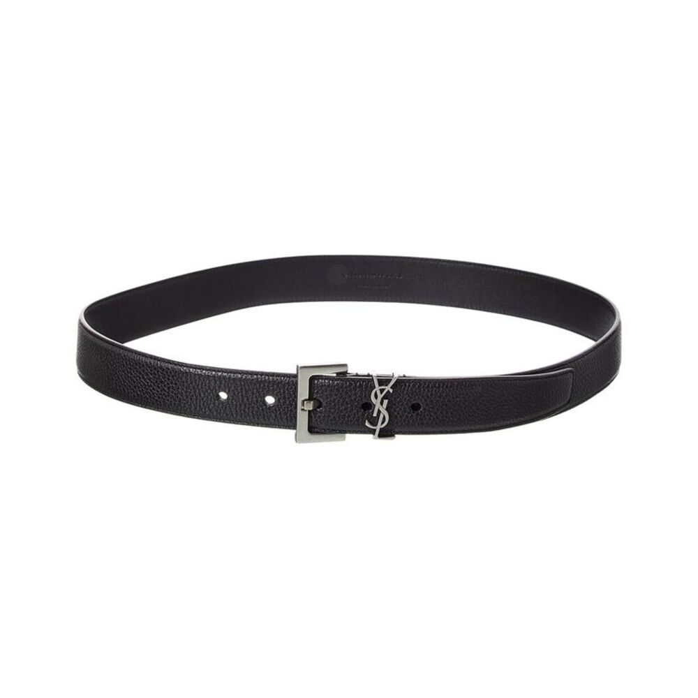Saint Laurent Cassandre Leather Belt, Black